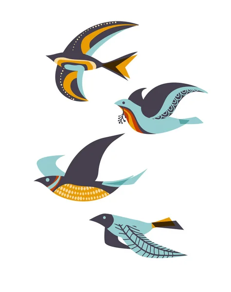 Oiseaux Colorés Sur Fond Blanc — Image vectorielle