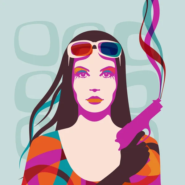 Colorful Woman Gun Template — Stock Vector