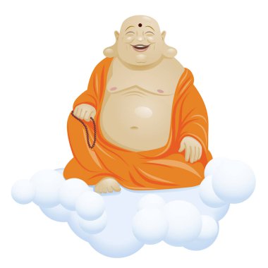 cloud with sitting hotei isolated on white background clipart