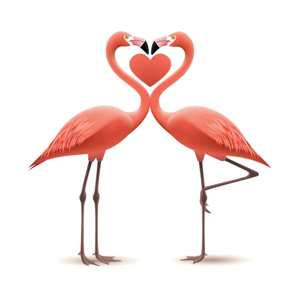 Modèle Carte Saint Valentin Avec Coeur Flamants Roses — Image vectorielle