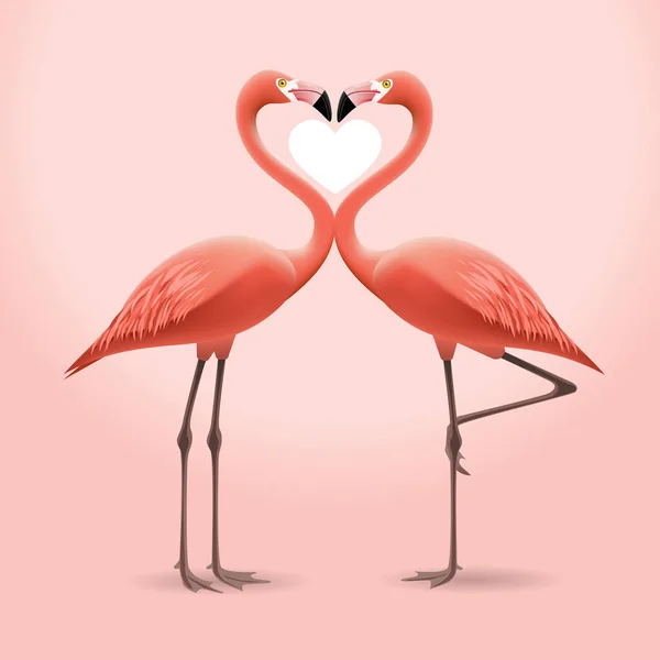 Modèle Carte Saint Valentin Avec Coeur Flamants Roses — Image vectorielle