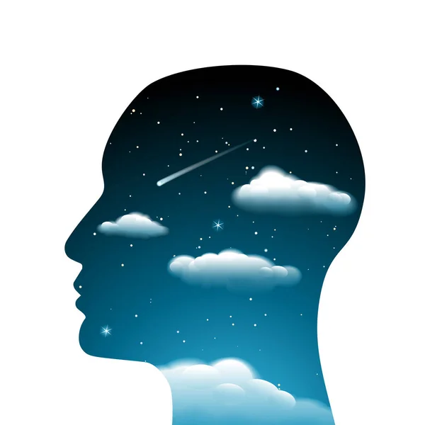 Kopf Mit Wolken Und Sternen Innen — Stockvektor