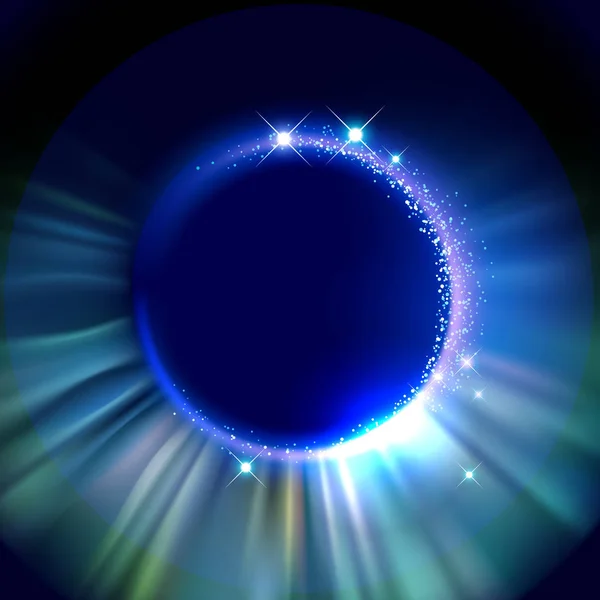 圆圈与光周围的蓝色背景 — 图库矢量图片