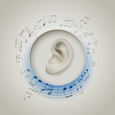 Beyaz arka plan üzerinde nota çevresinde yemek