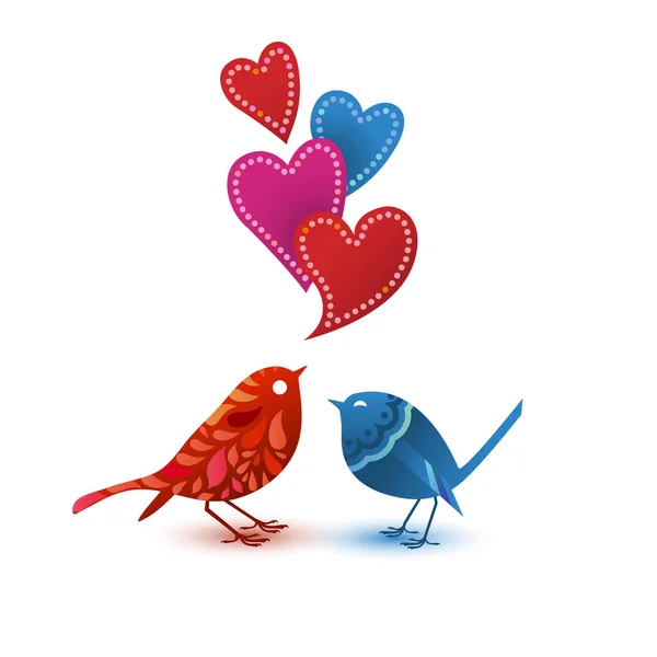 Aimer Les Oiseaux Les Cœurs Isolés Sur Fond Blanc — Image vectorielle