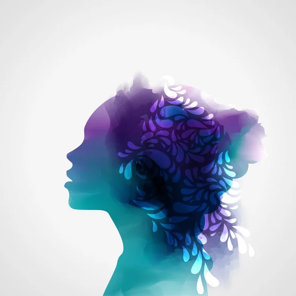 Mujer Natural Con Pelo Floral Aislado Sobre Fondo Blanco — Vector de stock