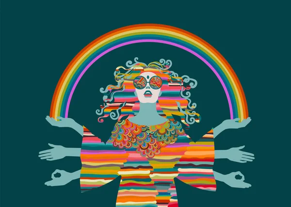 Psychedelic Goddess Rainbow — Stock Vector