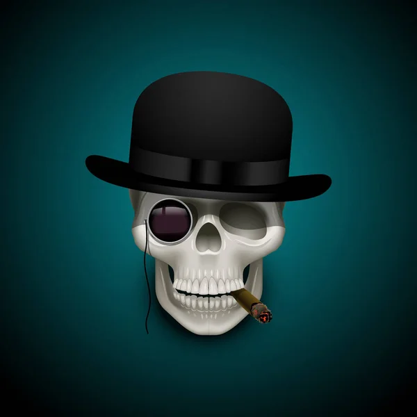 kafatası şapkalı tek gözlük ve puro ile 