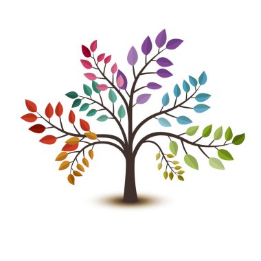 Beyaz arka plan üzerinde renkli ağaç şablonu 