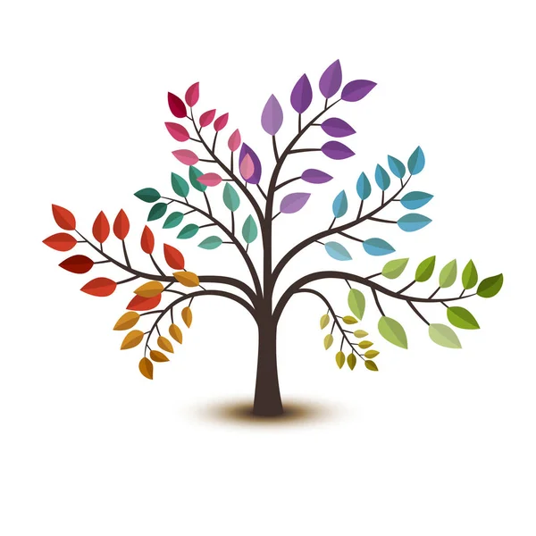 Beyaz arka plan üzerinde renkli ağaç şablonu 