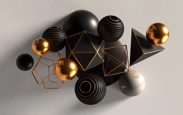 Composição Abstrata Com Figuras Geométricas Escuras Douradas — Fotografia de Stock