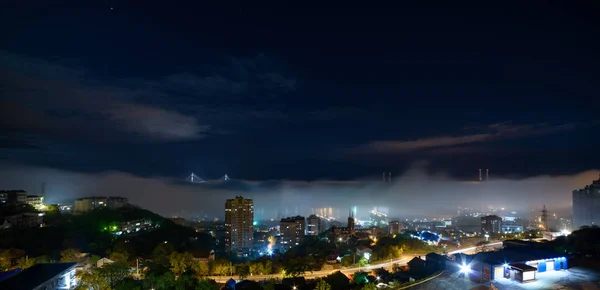 Vladivostok Cityscape Night View Fog City — Stock Photo, Image