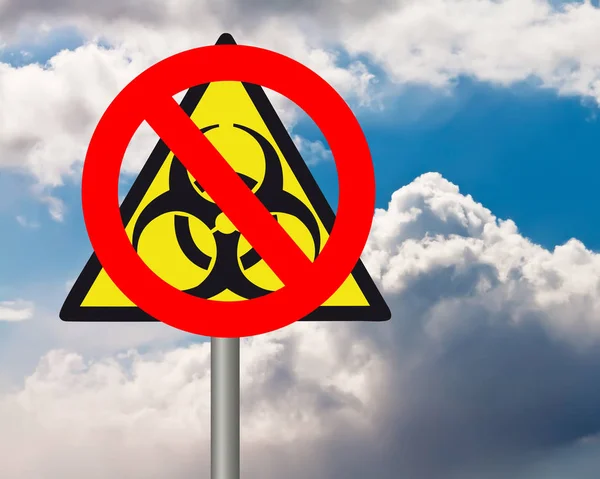 Stop chemical weapon - biohazard warning sign on against cloudy sky.