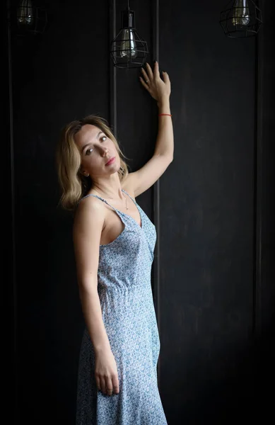 Portrait Beautiful Brunette Dress Selective Focus — Stock Photo, Image