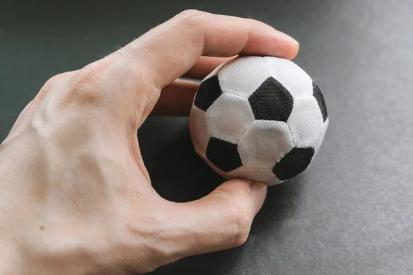 Hand Hold Small Soccer Ball Conceptual Photo — Stock Photo, Image