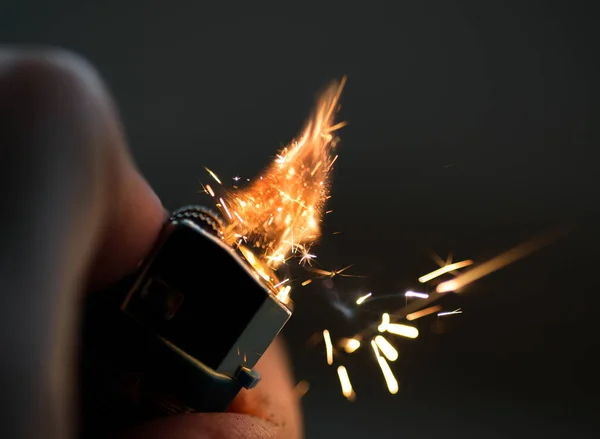 Lighters Flame Sparking Dark Background Selective Focus Shallow Depth Field — Stock Photo, Image