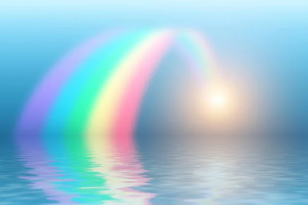 Regenbogen Und Sonne Spiegeln Sich Der Wasseroberfläche — Stockfoto