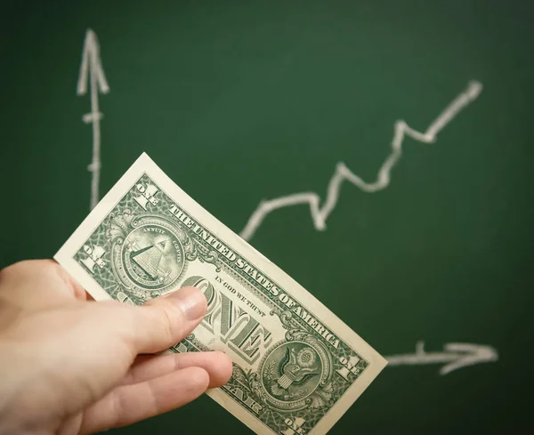 Chart with positive arrow and dollar banknote.