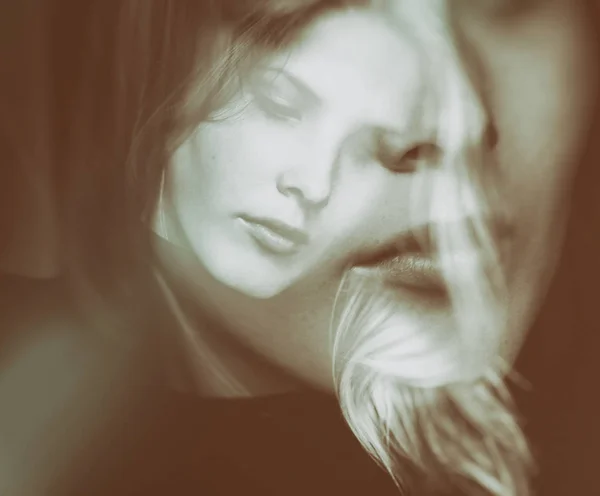 Double Exposure Young Woman Abstract Portrait — Stock Photo, Image