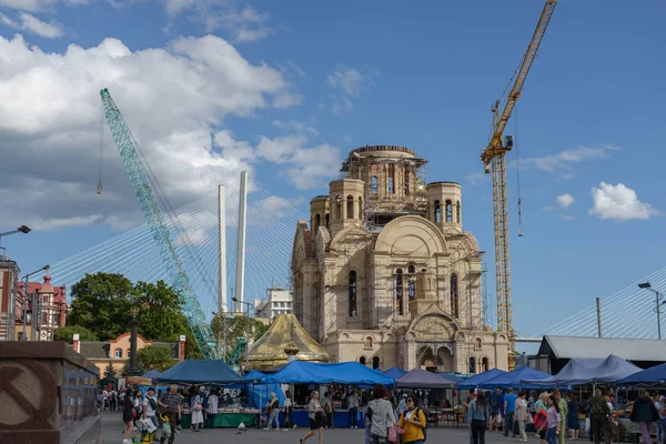 Władywostok Rosja Września 2018 Budowa Kościoła Placu — Zdjęcie stockowe
