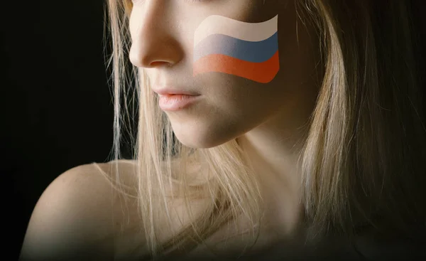 Russia Flag Woman Cheek — Stock Photo, Image