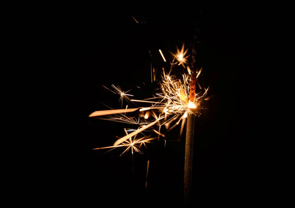 Sparkler Burning Dark Selective Focus — Stock Photo, Image