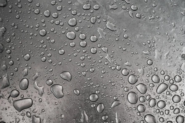 Water Drops Metal Surface Macro Shallow Depth Field — Stock Photo, Image