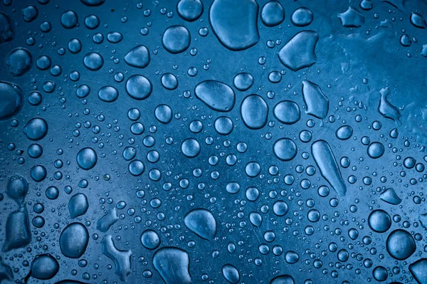 Waterdruppels Metalen Oppervlak Macro Met Ondiepe Scherptediepte — Stockfoto