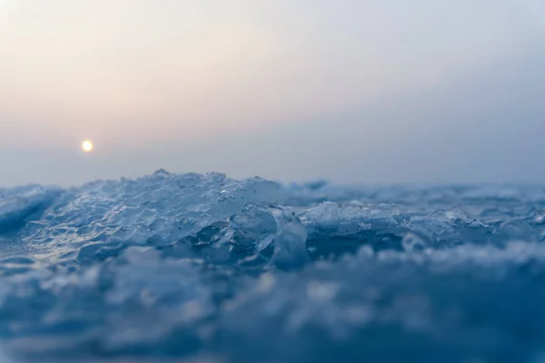 Pequeños Cristales Hielo Mar Congelado Enfoque Selectivo Profundidad Campo Poco — Foto de Stock