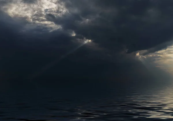 Kara Bulutlar Deniz Ile Güzel Gün Batımı — Stok fotoğraf