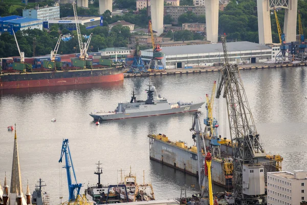 Vladivostok Russia Temmuz 2020 Donanmanın Gece Kutlamaları Sırasında Savaş Gemileri — Stok fotoğraf
