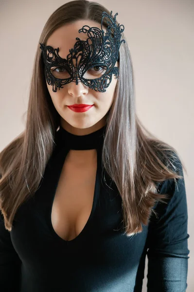 Primer Plano Cara Mujer Máscara Carnaval Enfoque Selectivo — Foto de Stock