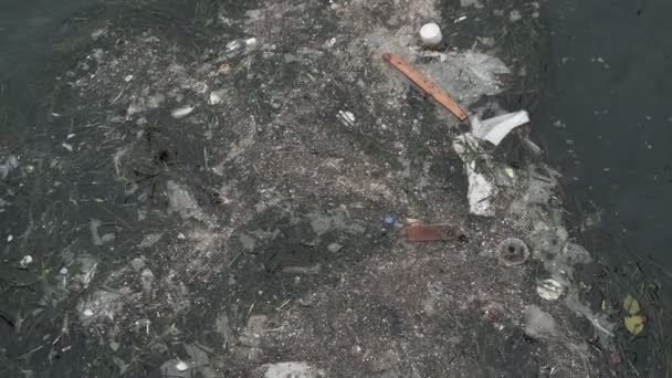 塑料和石油污染了海面 慢动作 — 图库视频影像