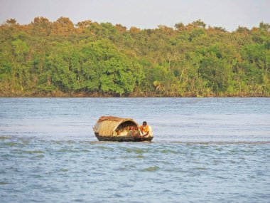 yerel balıkçı Sundarbans orman ve delta suların onun yakalamak için bekleyen