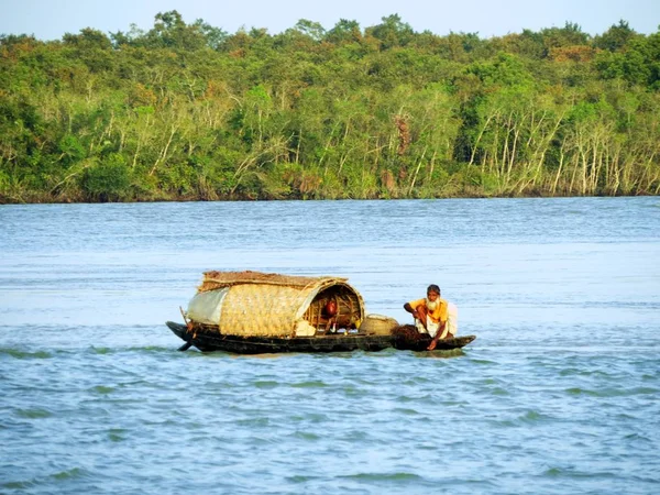 Pescador Local Espera Sua Captura Nas Águas Floresta Sundarbans Delta — Fotografia de Stock