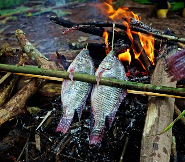 In Laos freshwater fish is part of the local staple food. Mostly sold in the markets as dried fish or still alive. Fish barbeque is common all over Laos.