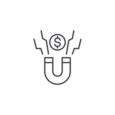 Cazibe fon doğrusal simgesi kavramının. Cazibe fon çizgi vektör işaret, sembol, şekil.