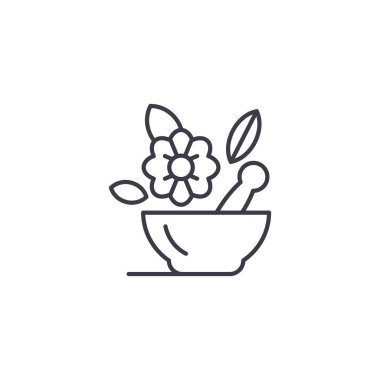 Aurveda tıp doğrusal simgesi kavramı. Aurveda tıp çizgi vektör işaret, sembol, şekil.