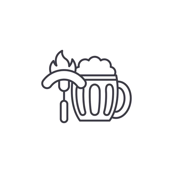 Salsichas de cerveja conceito ícone linear. Salsichas de cerveja linha vetor sinal, símbolo, ilustração . — Vetor de Stock