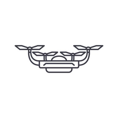 Dron devliery doğrusal simgesi kavramı. Dron devliery çizgi vektör işaret, sembol, illüstrasyon.
