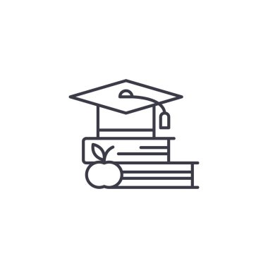 Eğitim programı doğrusal simgesi kavramı. Eğitim programı çizgi vektör işaret, sembol, illüstrasyon.