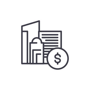 Finans Merkezi doğrusal simgesi kavramı. Finans merkezi hattı vektör işaret, sembol, illüstrasyon.