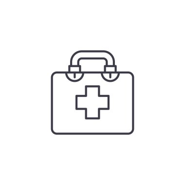 İlk yardım kiti doğrusal simgesi kavramı. İlk yardım kiti çizgi vektör işaret, sembol, şekil.