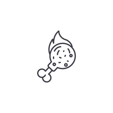 Kızarmış tavuk bacak doğrusal simgesi kavramı. Kızarmış tavuk bacak çizgi vektör işaret, sembol, şekil.