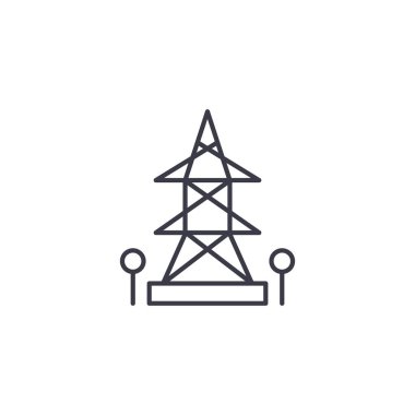 Elektrik Kulesi doğrusal simgesi kavramı. Elektrik tower çizgi vektör işaret, sembol, illüstrasyon.