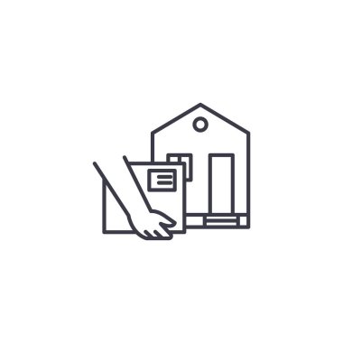 Eve teslim doğrusal simgesi kavramı. Eve teslim çizgi vektör işaret, sembol, illüstrasyon.