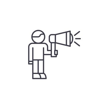 İK promosyon doğrusal simgesi kavramı. İK promosyon satırı işaret, sembol, illüstrasyon vektör.