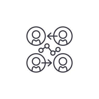 Müşteriler doğrusal simgesi konsepti ile etkileşimler. Müşteriler ile etkileşimleri satır vektör işaret, sembol, illüstrasyon.