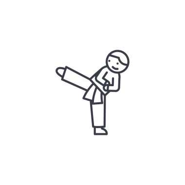 Karate doğrusal simgesi kavramı. Karate çizgi vektör işaret, sembol, illüstrasyon.