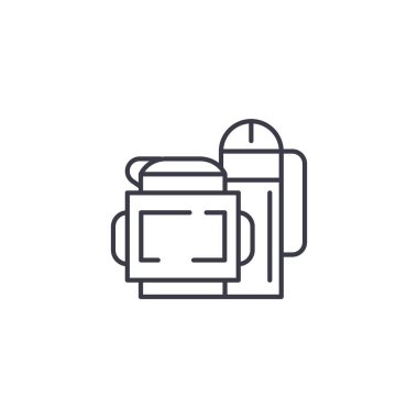 Mutfak pişirme doğrusal simgesi kavramı. Pişirme çizgi vektör işaret, sembol, şekil mutfak eşyaları.